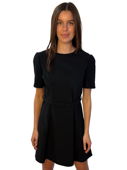 Scanlan Theodore Black Structured Short Sleeve Mini Dress. Size: 12