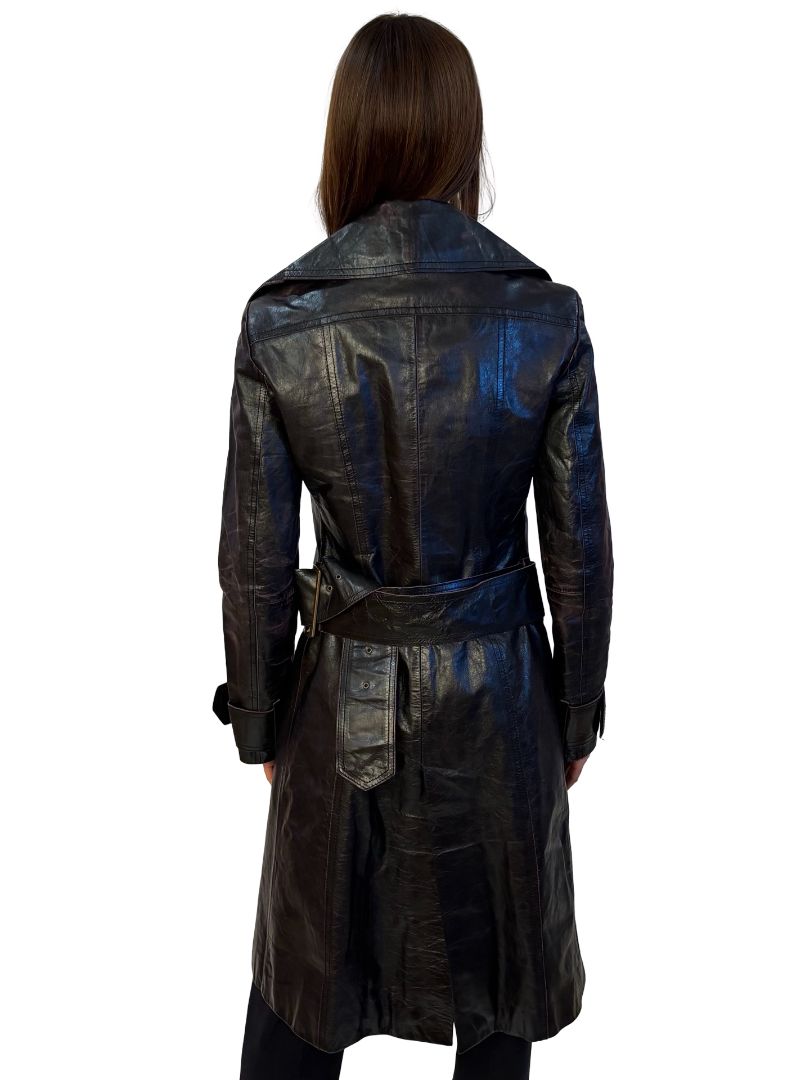 Patrizia Pepe Black Double Breasted Leather Belted Coat. Size: 44