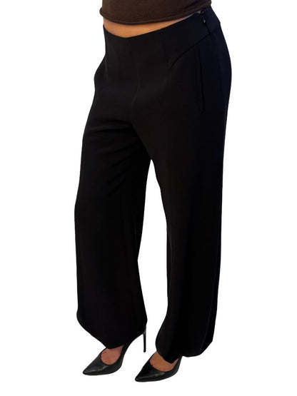 Giorgio Armani Black Pure Silk Wide Leg Pants w/ Gathered Cuffs. Size: 42