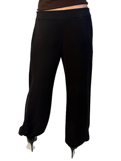Giorgio Armani Black Pure Silk Wide Leg Pants w/ Gathered Cuffs. Size: 42