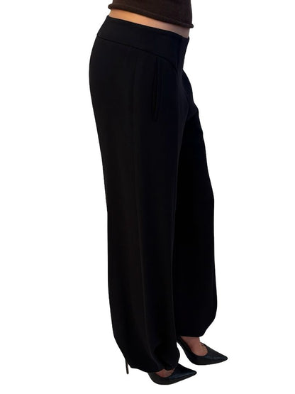 Giorgio Armani Black Pure Silk Wide Leg Pants w/ Gathered Cuffs. Size: 42