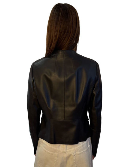 Akris Black Fringed Asymmetric Leather Jacket. Size: 42 F