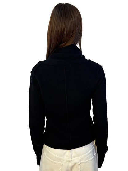 Marithé + François Girbaud Black Wool/Cashmere Buttoned Cardigan. Size: 46