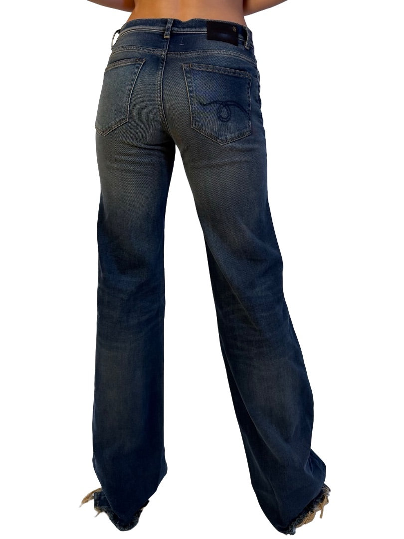 R13 Vintage Indigo Frayed Hem 'Jane' Straight Leg Jean. Size: 27