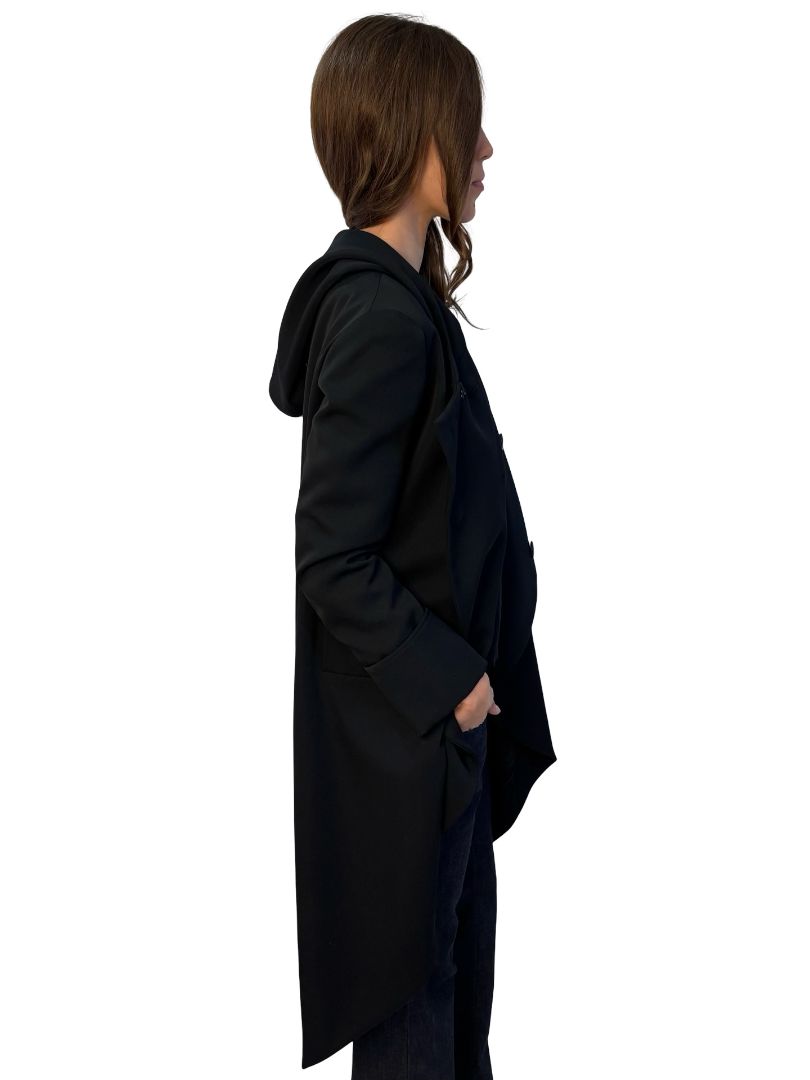 Y's Yohji Yamamoto Black Wool Hooded Coat. Size: 3