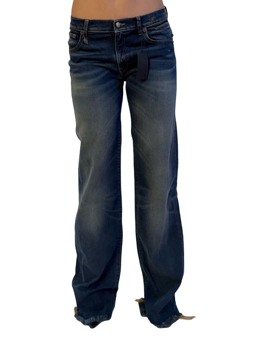 R13 Vintage Indigo Frayed Hem 'Jane' Straight Leg Jean. Size: 27