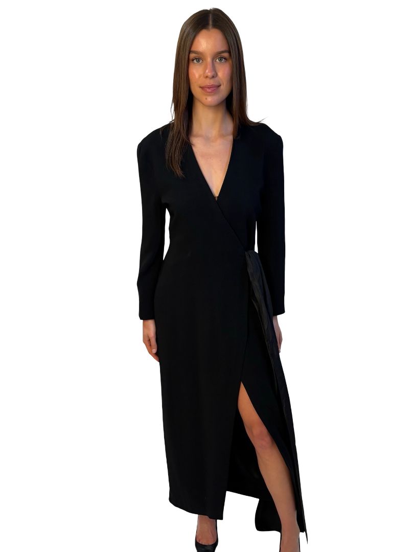 Carla Zampatti Black Vintage Long Sleeve Wrap Dress. Size: 8