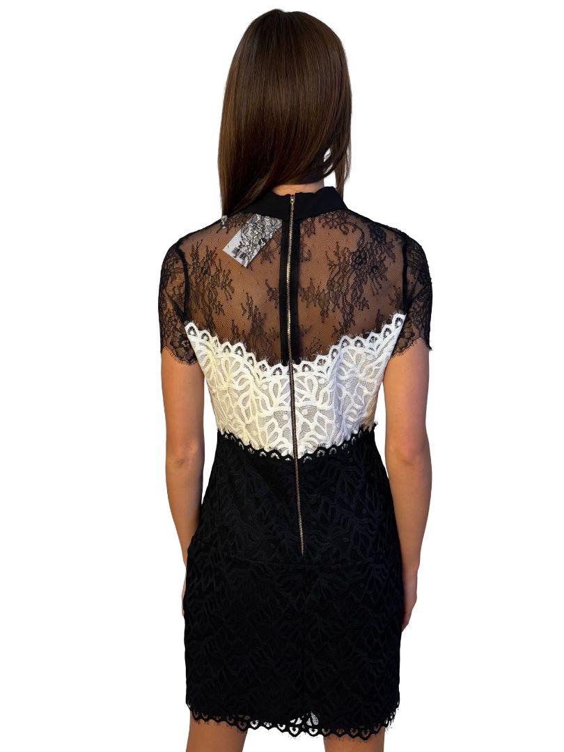 Sandro Black / White Lace Dress w/ Bow Collar. Size: M