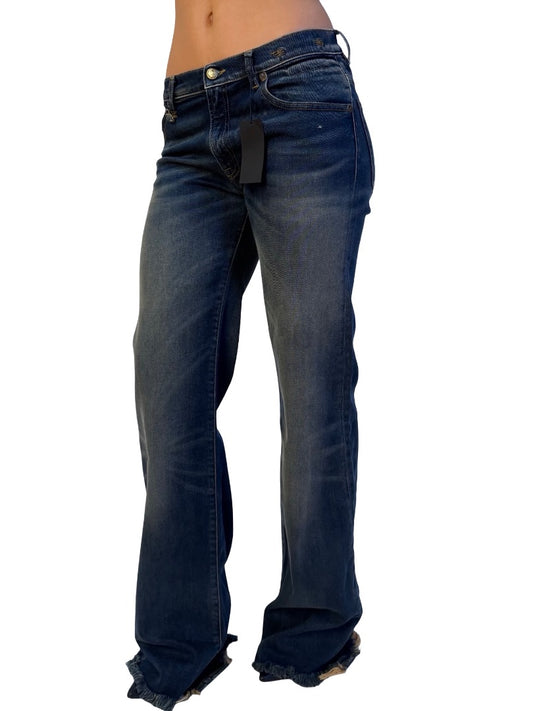 R13 Vintage Indigo Frayed Hem 'Jane' Straight Leg Jean. Size: 27