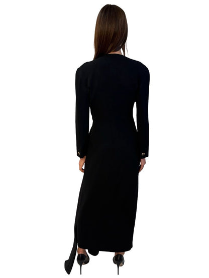 Carla Zampatti Black Vintage Long Sleeve Wrap Dress. Size: 8