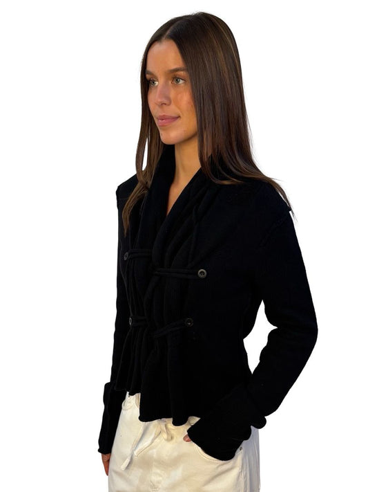 Marithé + François Girbaud Black Wool/Cashmere Buttoned Cardigan. Size: 46