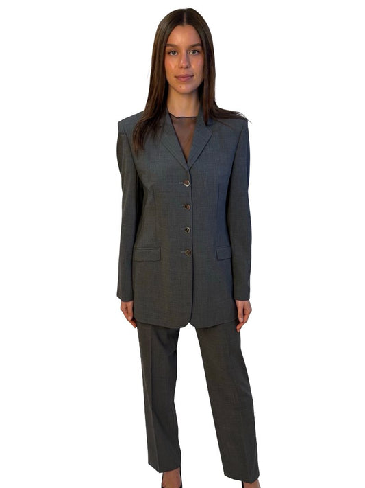 Piazza Sempione Grey Wool Plain Weave Blazer & Pants set. Size: 44