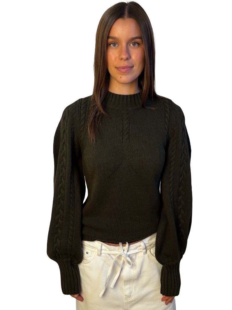Joslin Dark Green Cable Knit Cotton Sweater. Size: M
