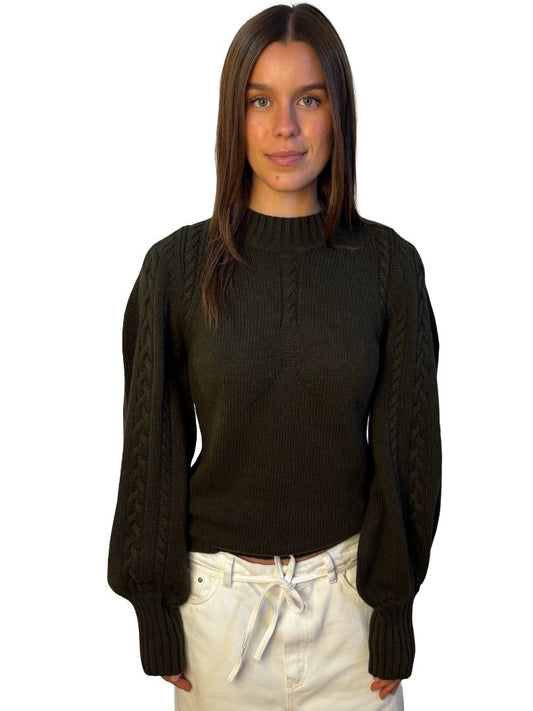 Joslin Dark Green Cable Knit Cotton Sweater. Size: M