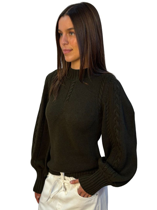 Joslin Dark Green Cable Knit Cotton Sweater. Size: M