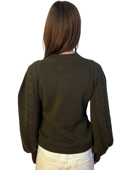 Joslin Dark Green Cable Knit Cotton Sweater. Size: M