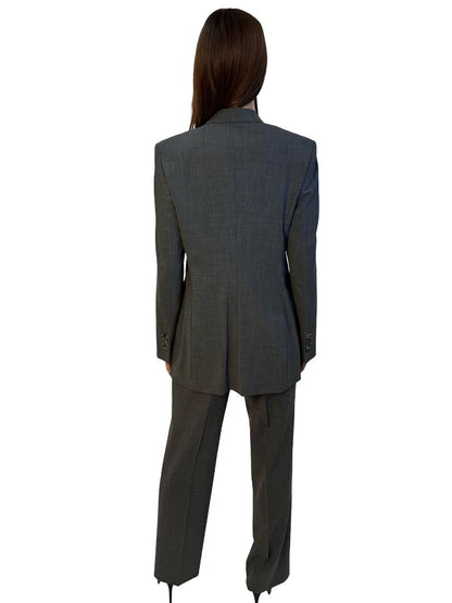 Piazza Sempione Grey Wool Plain Weave Blazer & Pants set. Size: 44