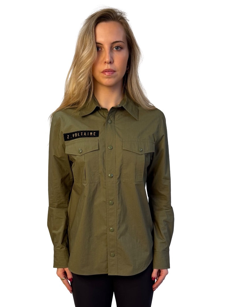Zadig & Voltaire Khaki Cotton Pocketed Shirt. Size: L