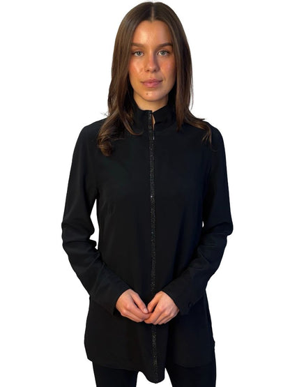 Akris Black Crystal Front Lined Silk Shirt. Size: 42 F