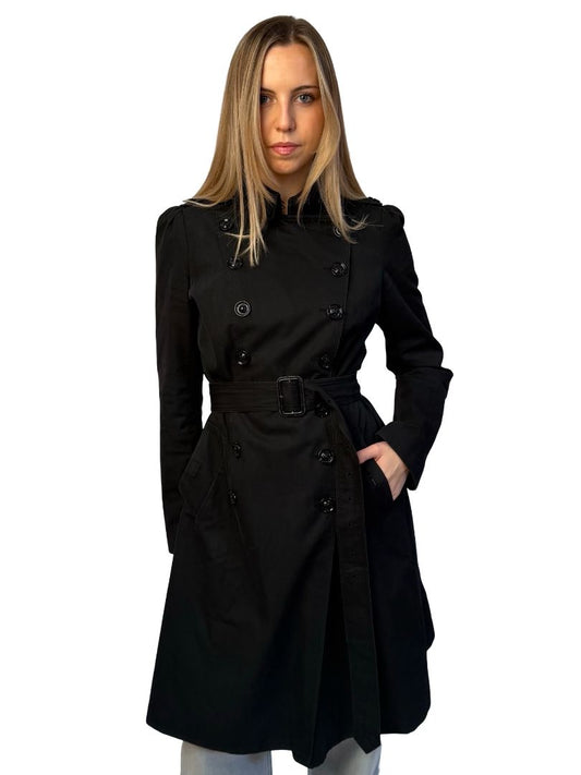 Burberry Black Double Breasted Trench Coat. Size: 14