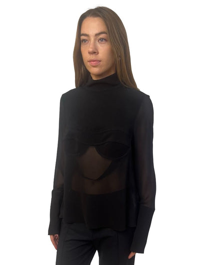 Dion Lee Black Sculpted Chest Sheer Turtle Neck. Size: 12