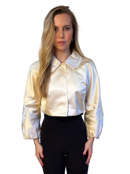 Dolce & Gabbana Cream VIntage Silk Crop Jacket. Size: 42