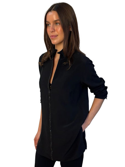 Akris Black Crystal Front Lined Silk Shirt. Size: 42 F