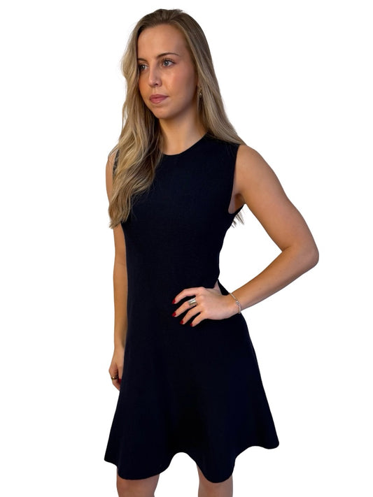 Victoria Beckham Navy Wool Blend Midi Sleeveless Knit Dress. Size: 3