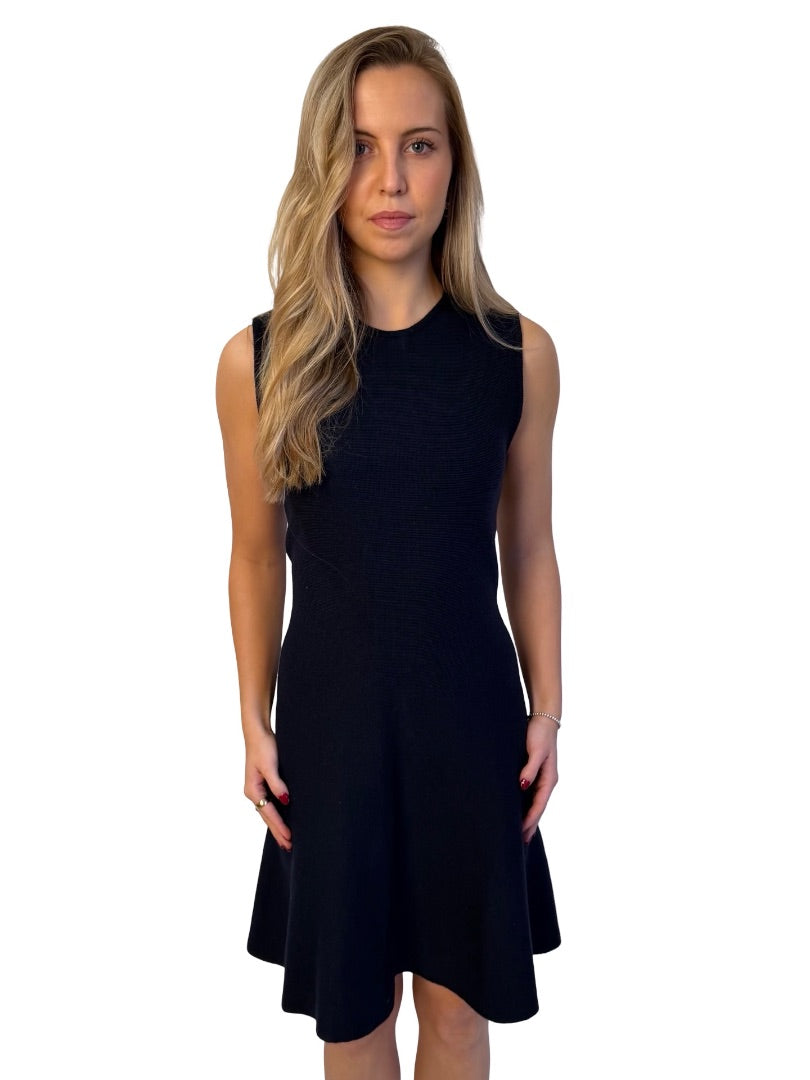Victoria Beckham Navy Wool Blend Midi Sleeveless Knit Dress. Size: 3