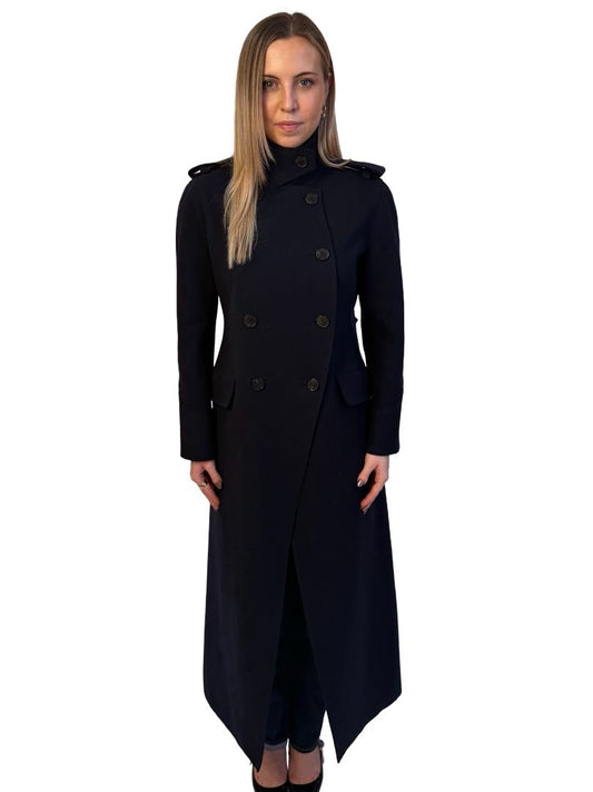 Valentino Navy Double Breasted Wool Coat W Buttoned Back Vent Size: 40