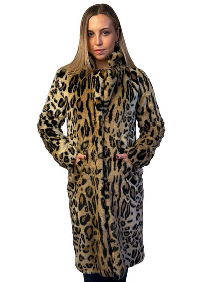 APPARIS Brown 'Charlie' Faux Fur Leopard Coat. Size: S