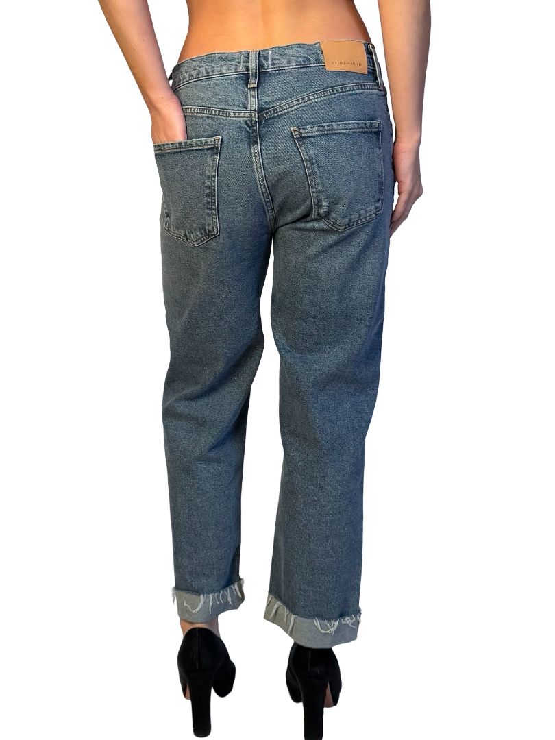 Citizens of Humanity Blue Mid-rise Cropped Straight Leg 'Florence' Jeans. Size: 28