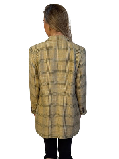 Sonia Bogner Mustard Plaid Linen Blazer. Size: 14