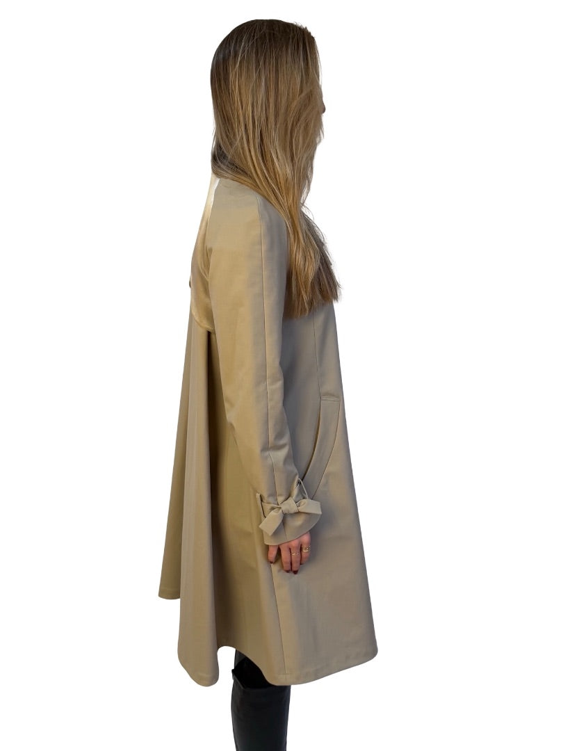 Giorgio Armani Beige Collarless Double Breasted Trench Coat W Sheer Metallic Back Overlay. Size: 44