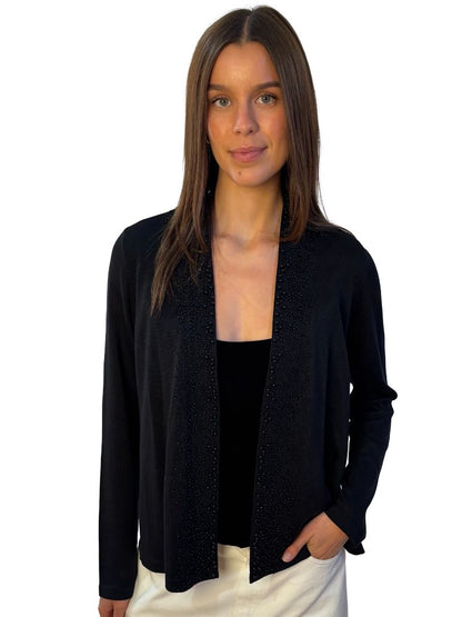 Akris Black Pearl Silk Cardigan W Side Slits. Size: 42 D