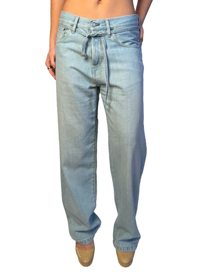 Acne Studios Light Wash Loose Fit Straight Leg Belted Jeans. Size: 28