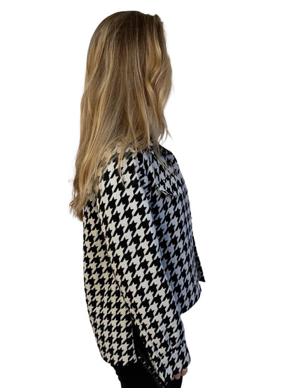 Off-White Black / White Houndstooth Padded Jacket w/ Yellow Embroidered Logo Sleeve Stripe. Size: 40