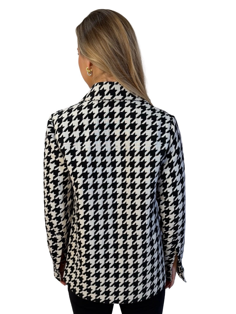 Off-White Black / White Houndstooth Padded Jacket w/ Yellow Embroidered Logo Sleeve Stripe. Size: 40