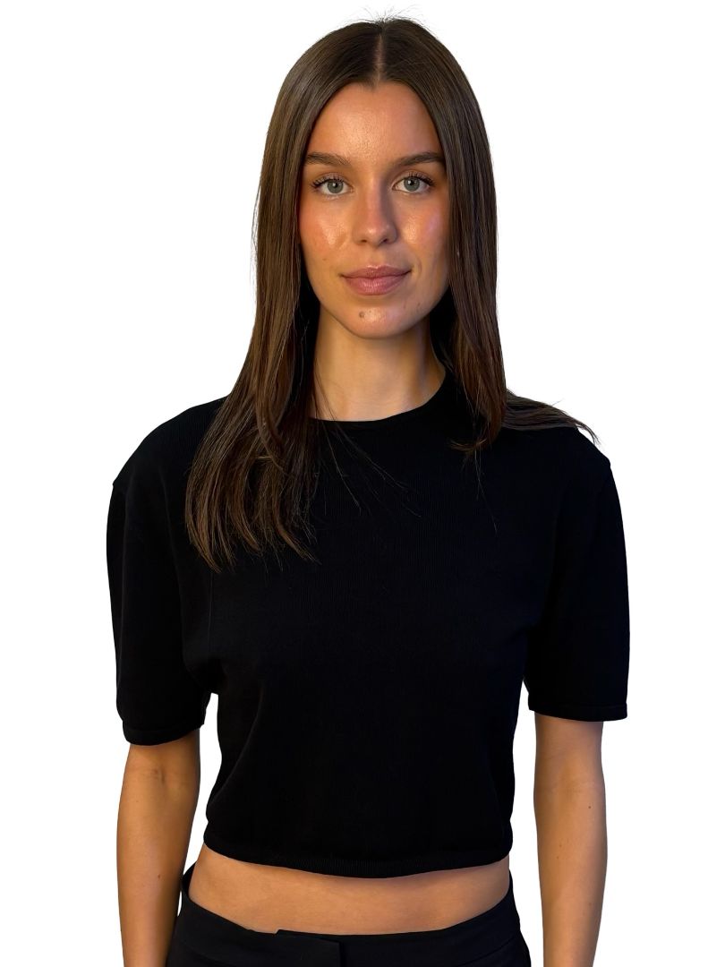 Nagnata Black Cotton Cropped Knit Top w/ Back Cutout. Size: XS