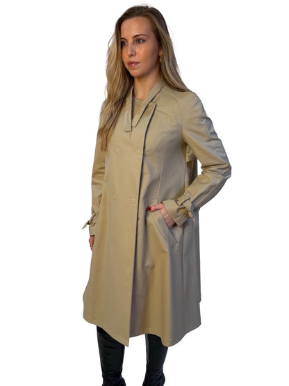 Giorgio Armani Beige Collarless Double Breasted Trench Coat W Sheer Metallic Back Overlay. Size: 44