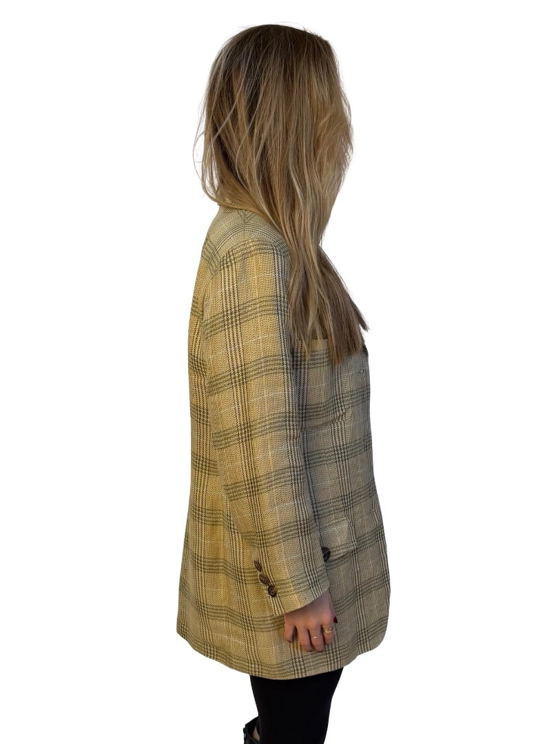 Sonia Bogner Mustard Plaid Linen Blazer. Size: 14