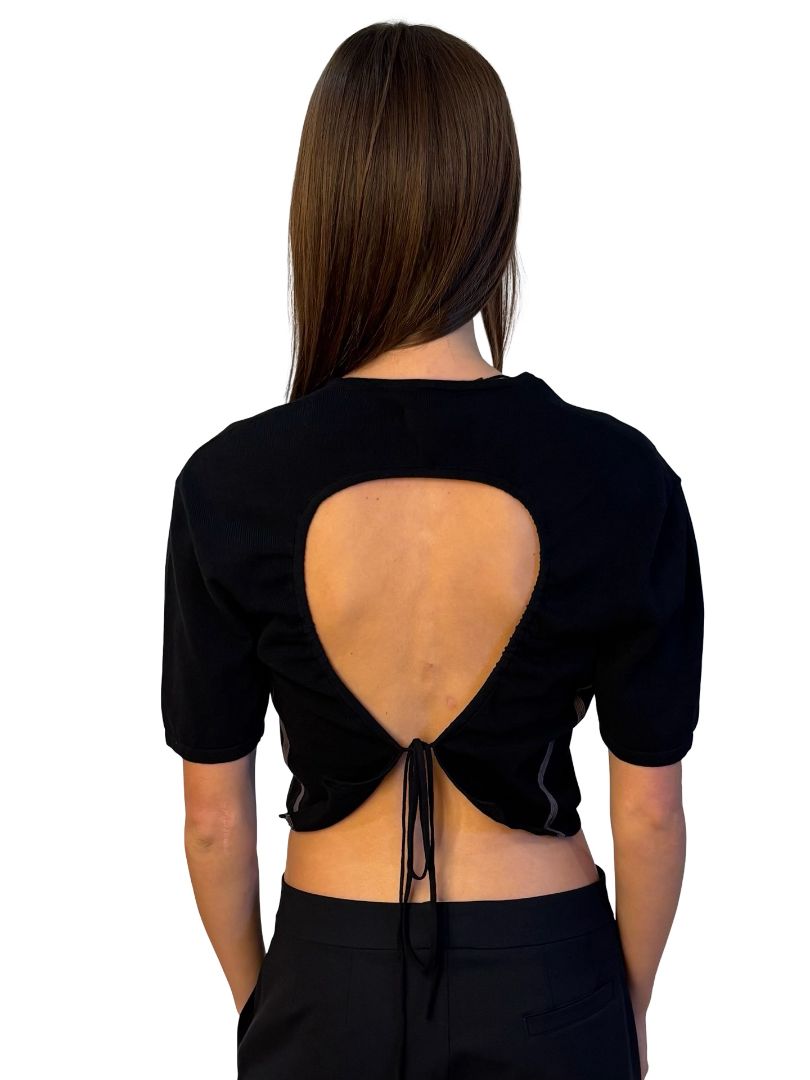 Nagnata Black Cotton Cropped Knit Top w/ Back Cutout. Size: XS