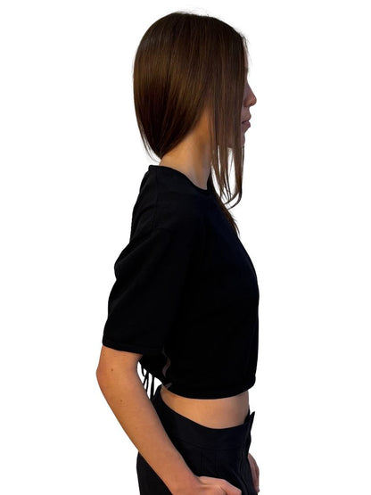 Nagnata Black Cotton Cropped Knit Top w/ Back Cutout. Size: XS