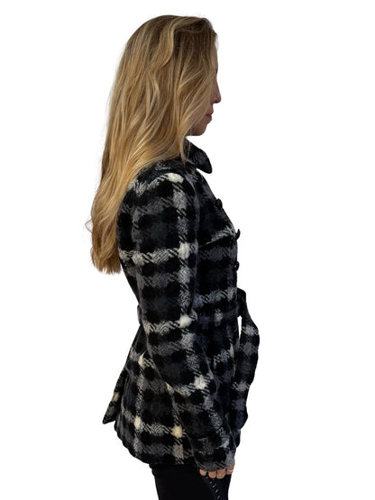 Burberry Black / Grey / White Wool Double Breasted Check Blazer. Size: 6