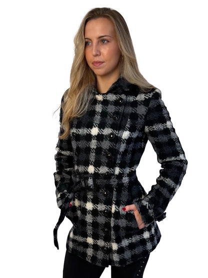 Burberry Black / Grey / White Wool Double Breasted Check Blazer. Size: 6