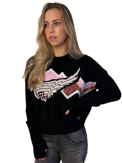 Zadig & Voltaire Black 'Bleez Wings' Sequin Sweater. Size: S