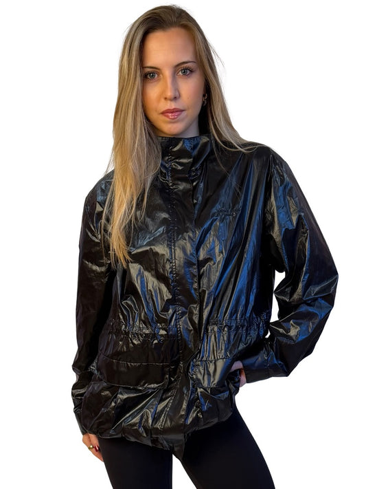 Anine Bing Sport Black Shiny Lightweight Rain Jacket. Size: M