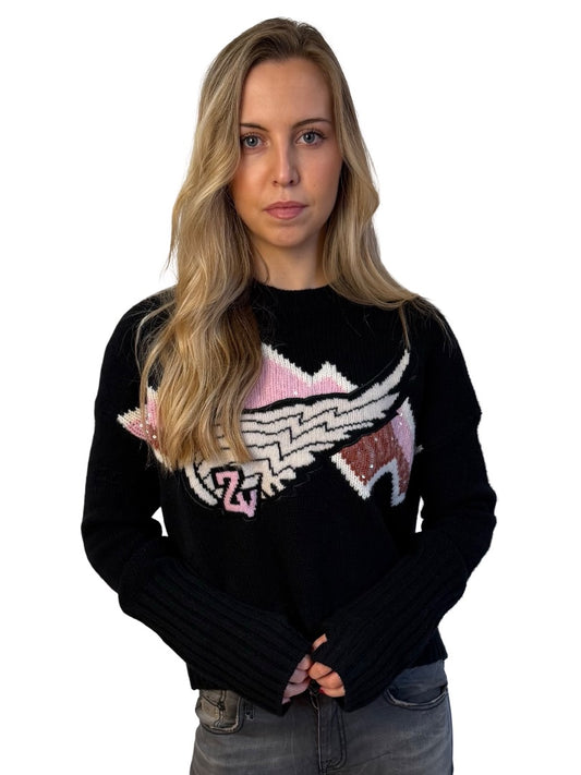 Zadig & Voltaire Black 'Bleez Wings' Sequin Sweater. Size: S
