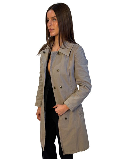Miu Miu Beige Canvas Snap Button Coat. Size: 40