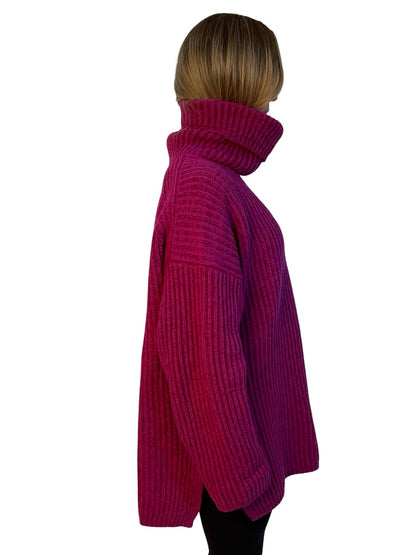Acne Studios Magenta Wool Oversized Knit Turtleneck. Size: M